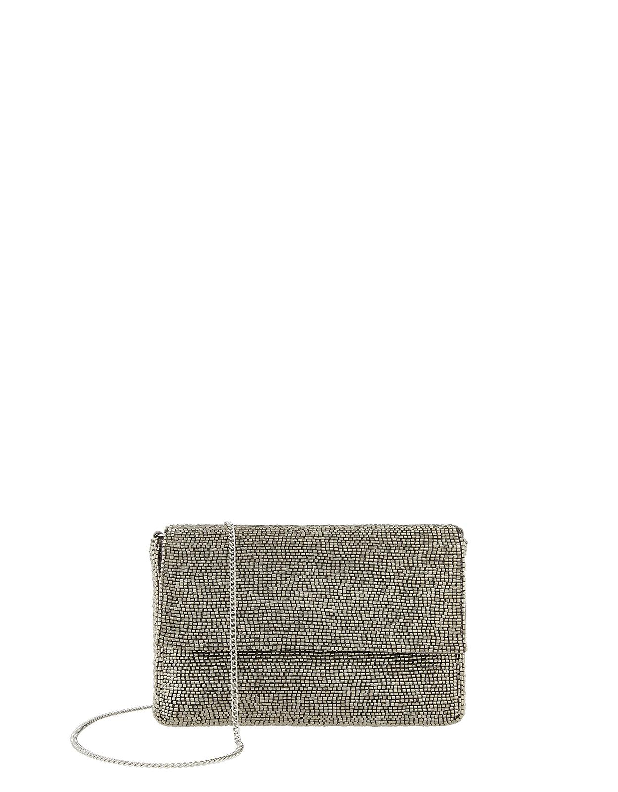 pewter beaded clutch bag