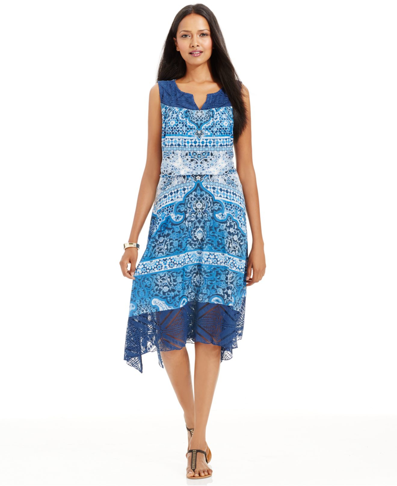 Lyst - Style & Co. Floral-print Lace Midi Dress in Blue