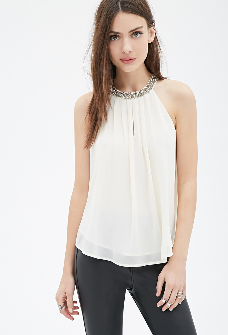 white chiffon halter top