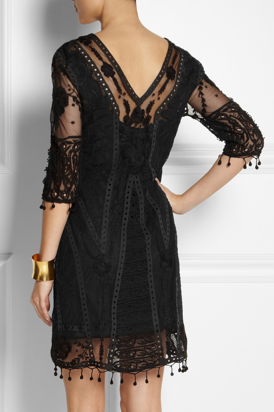 Lyst Embroidered Tulle and Crocheted Lace Dress in Black