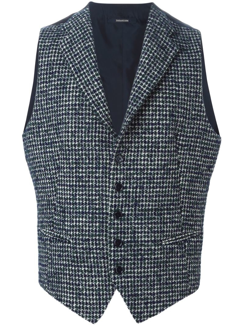 Tagliatore Houndstooth Waistcoat in Blue for Men | Lyst