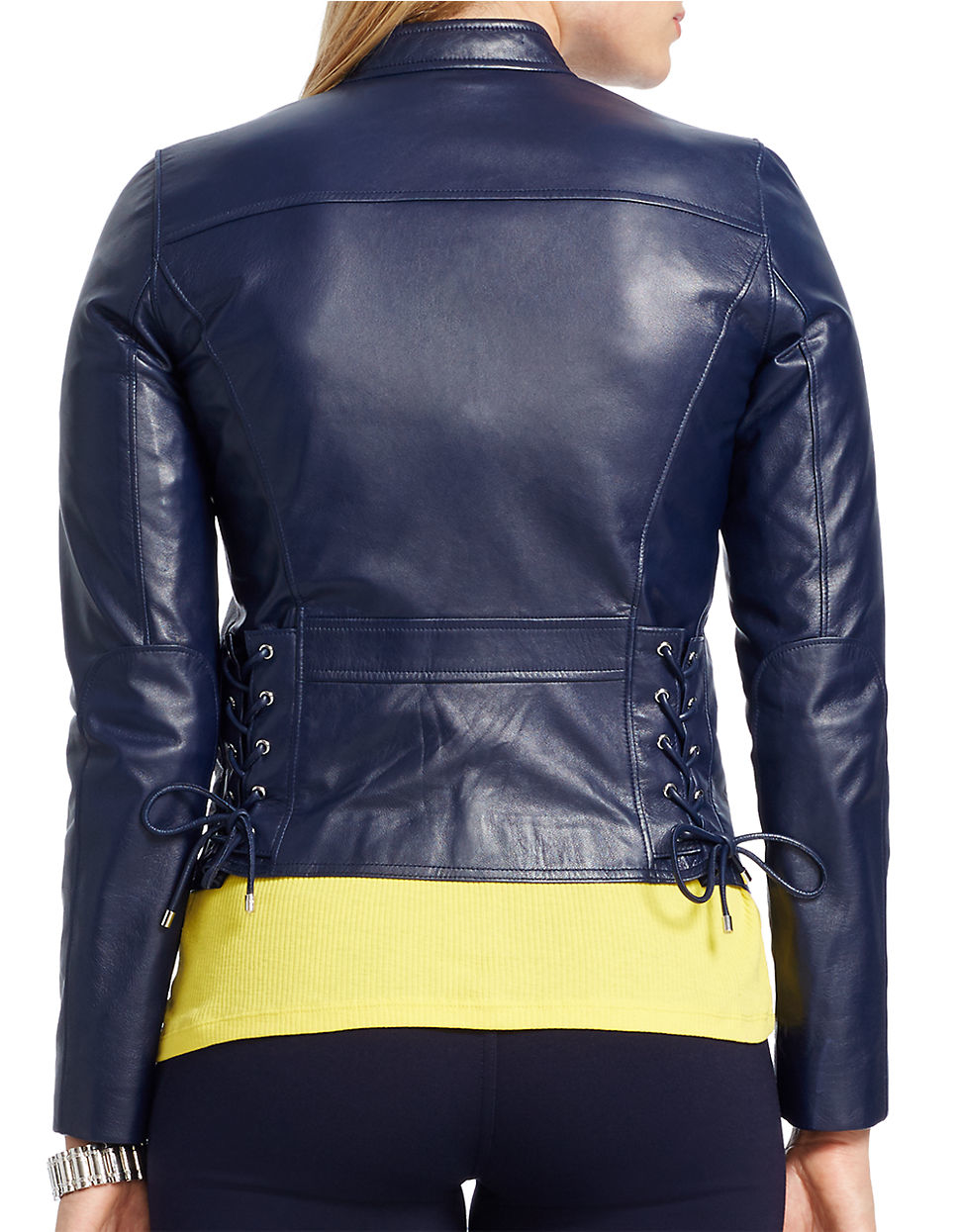Download Lauren by Ralph Lauren Plus Lace-up Leather Moto Jacket in ...