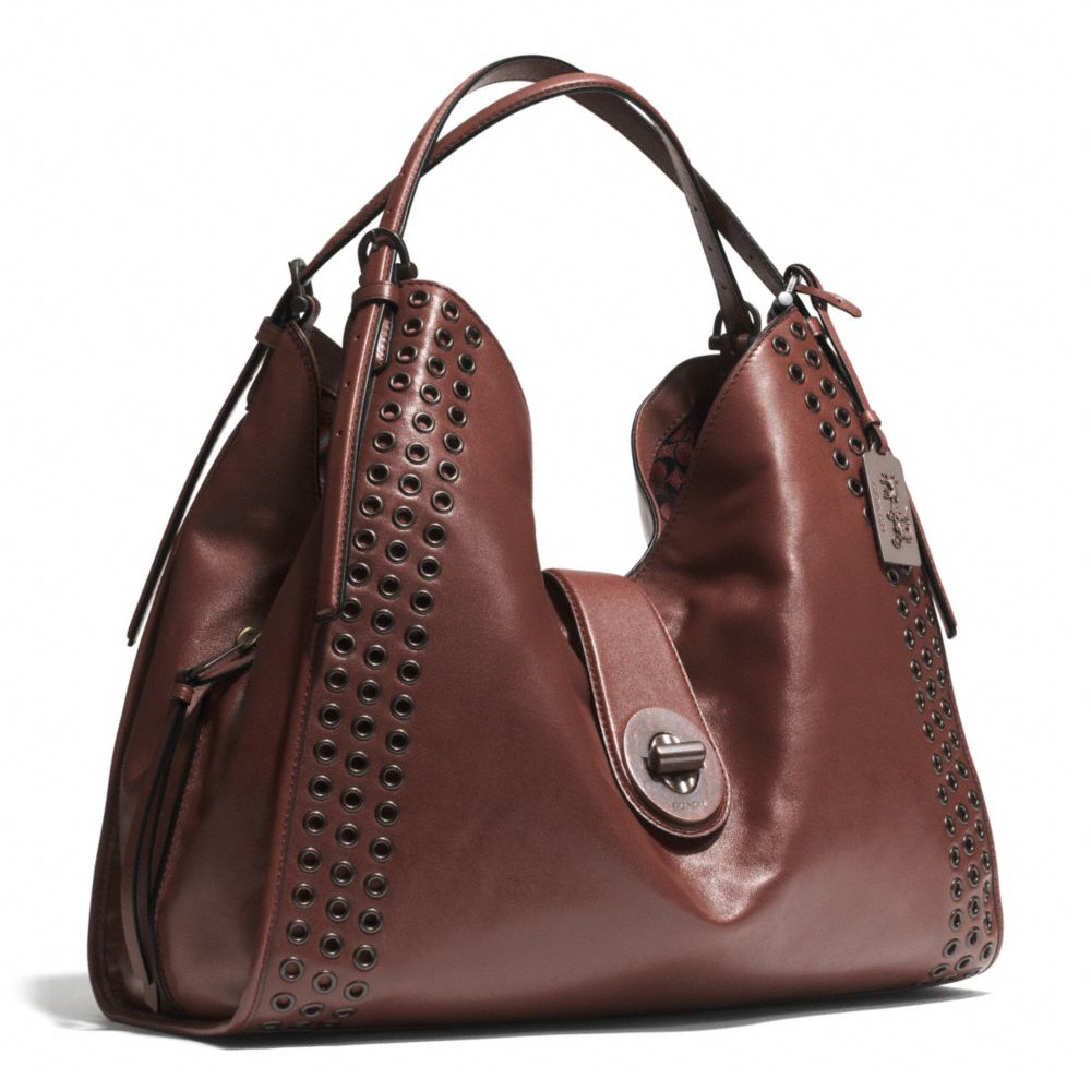 COACH Madison Grommets Large Carlyle Shoulder Bag in Leather in Brown | Lyst