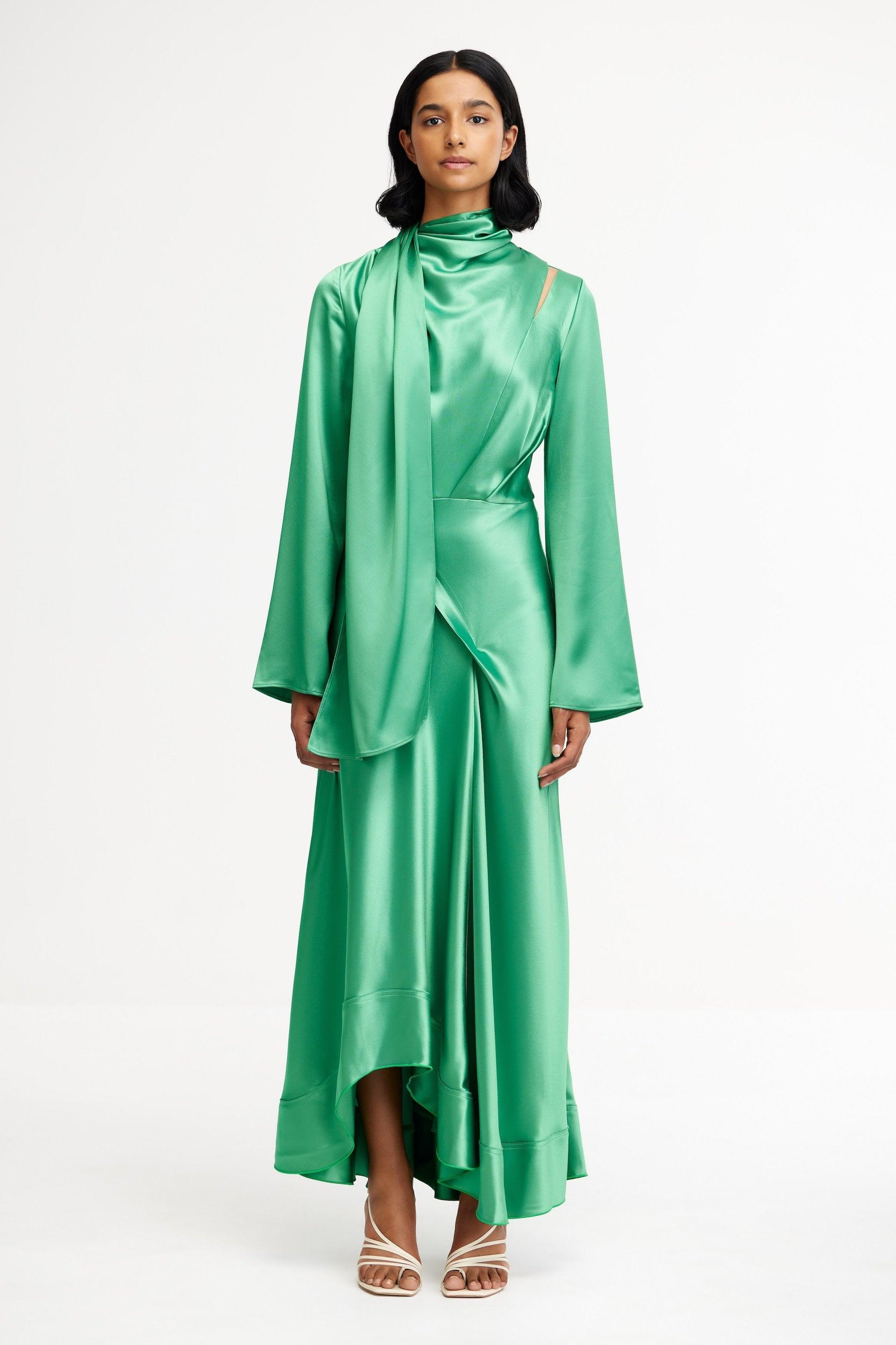 slim fit dress slacks Acler Online AU Fern Green Midi Dress, AU12 US8