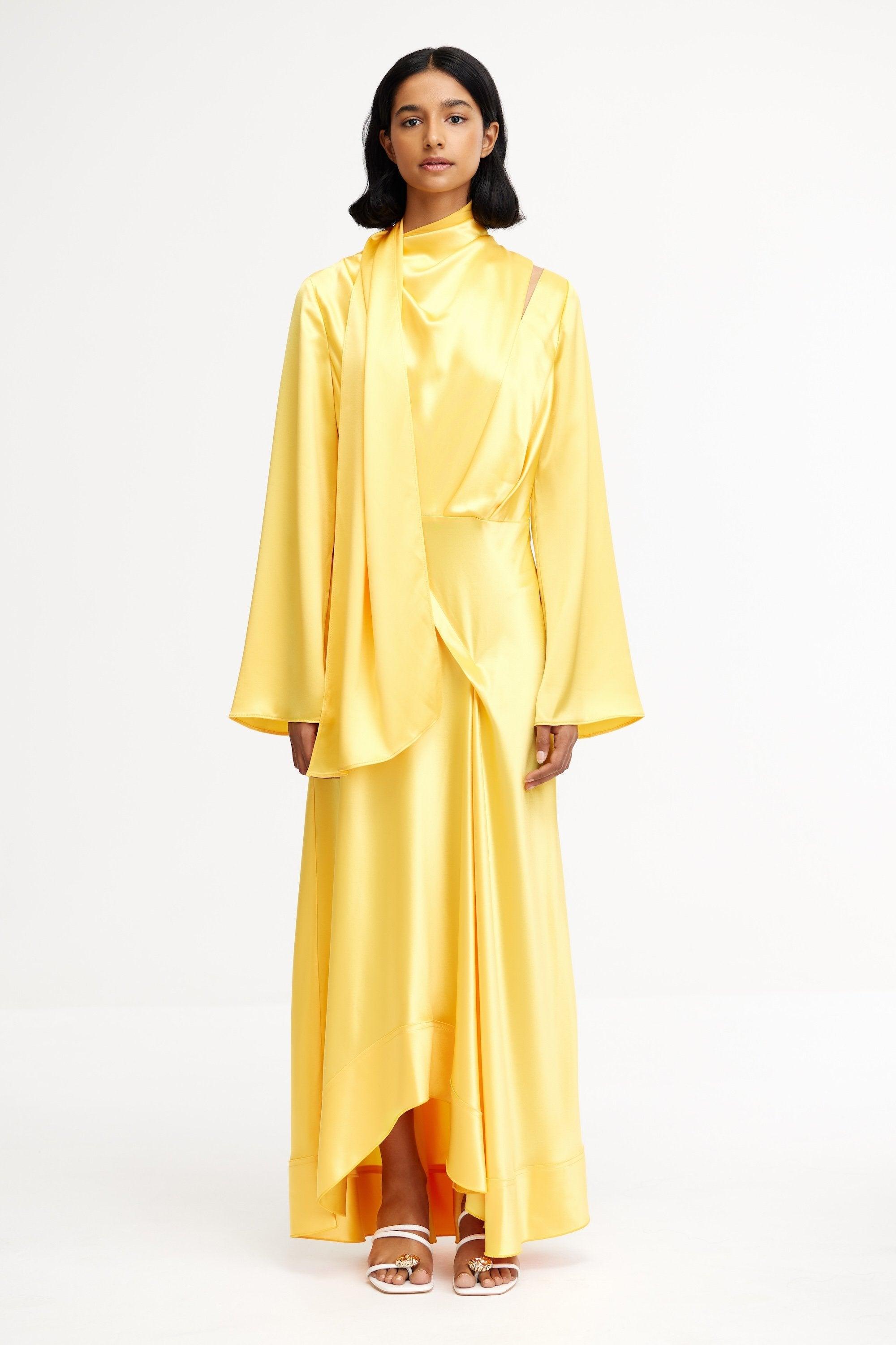 Acler Acler Woven Satin Midi Dress in Yellow | Lyst