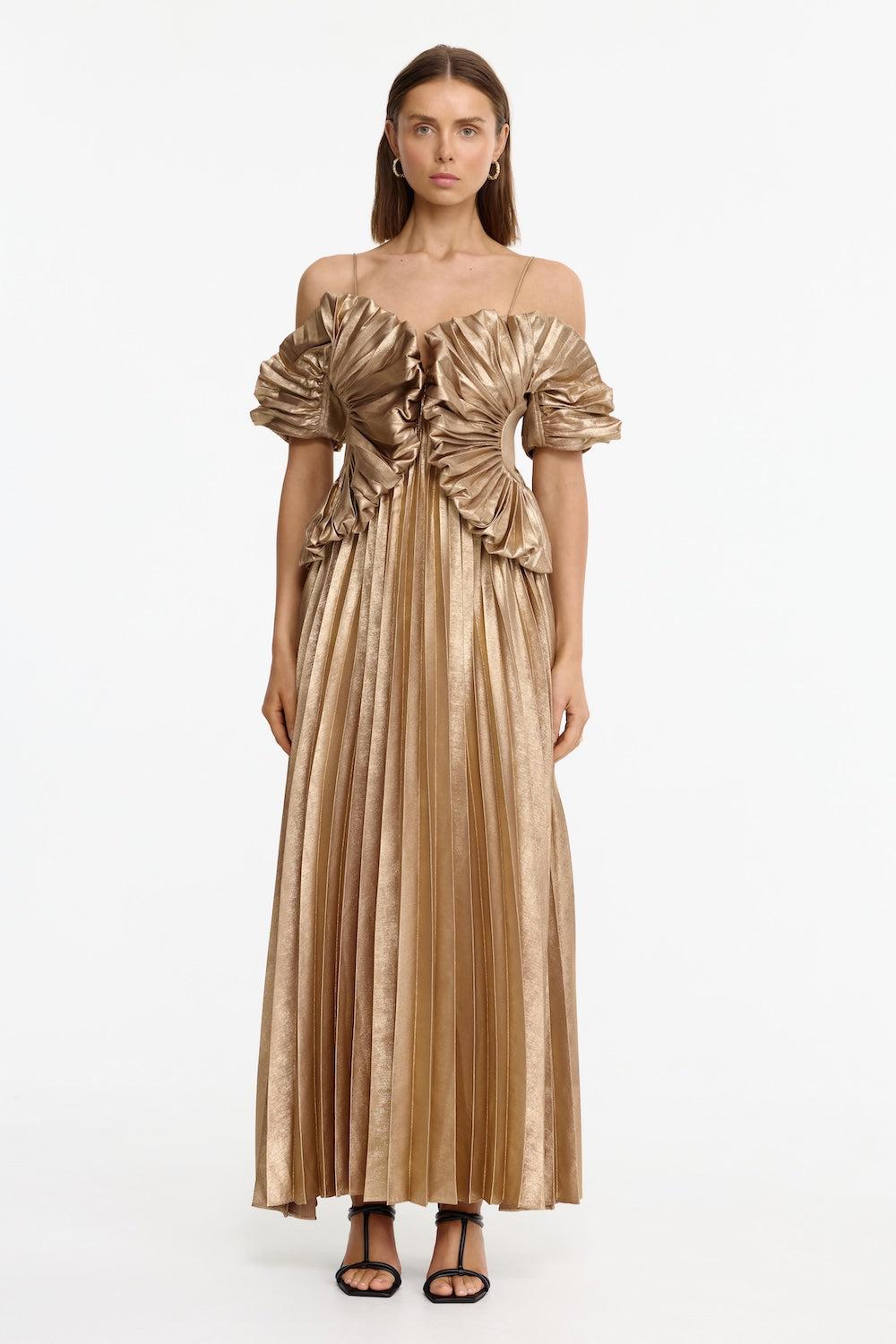 Acler Hillsome Maxi Dress For Polyester, Adjustable Shoulder Straps, Side  Frill Detailing in Natural | Lyst