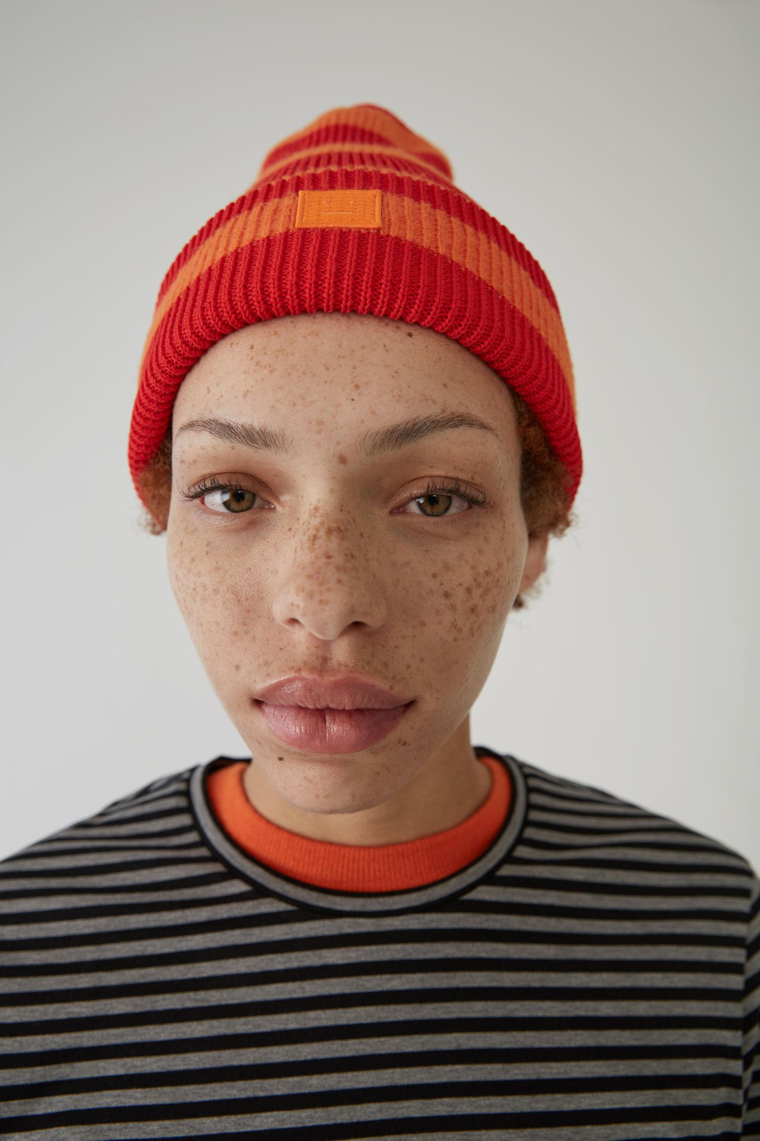 Cotton Striped Beanie geranium Orange 