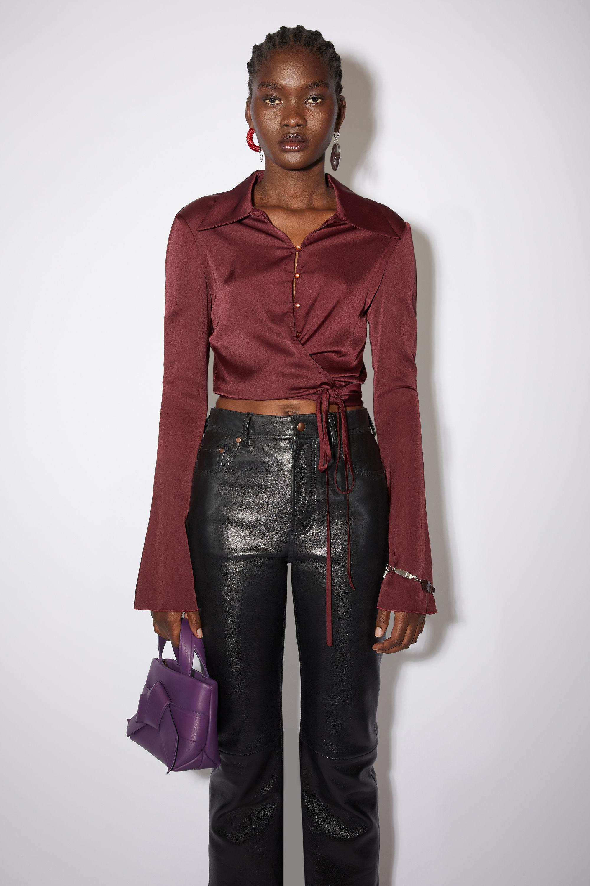 Acne Studios Satin Wrap Blouse in Red | Lyst