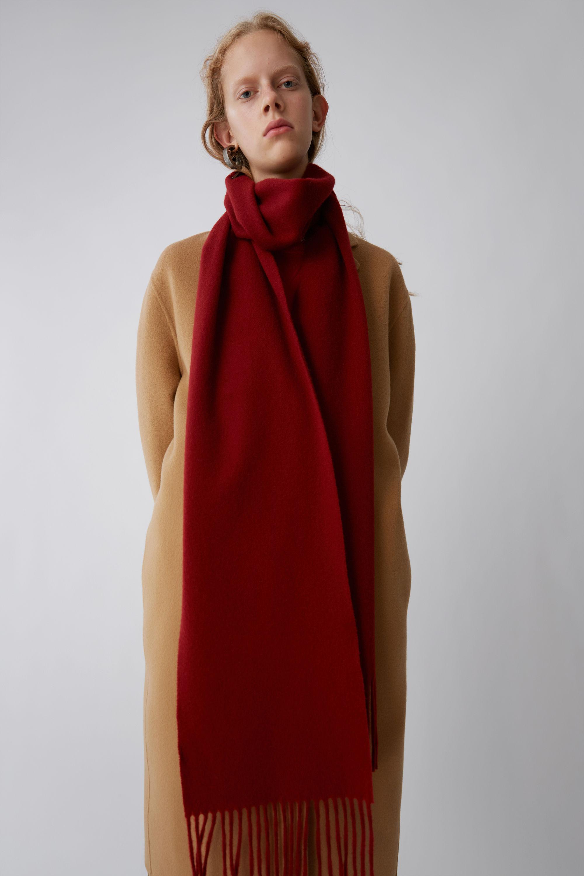 Acne Studios Wool Canada Skinny Rust Red Skinny Fringed Scarf for Men