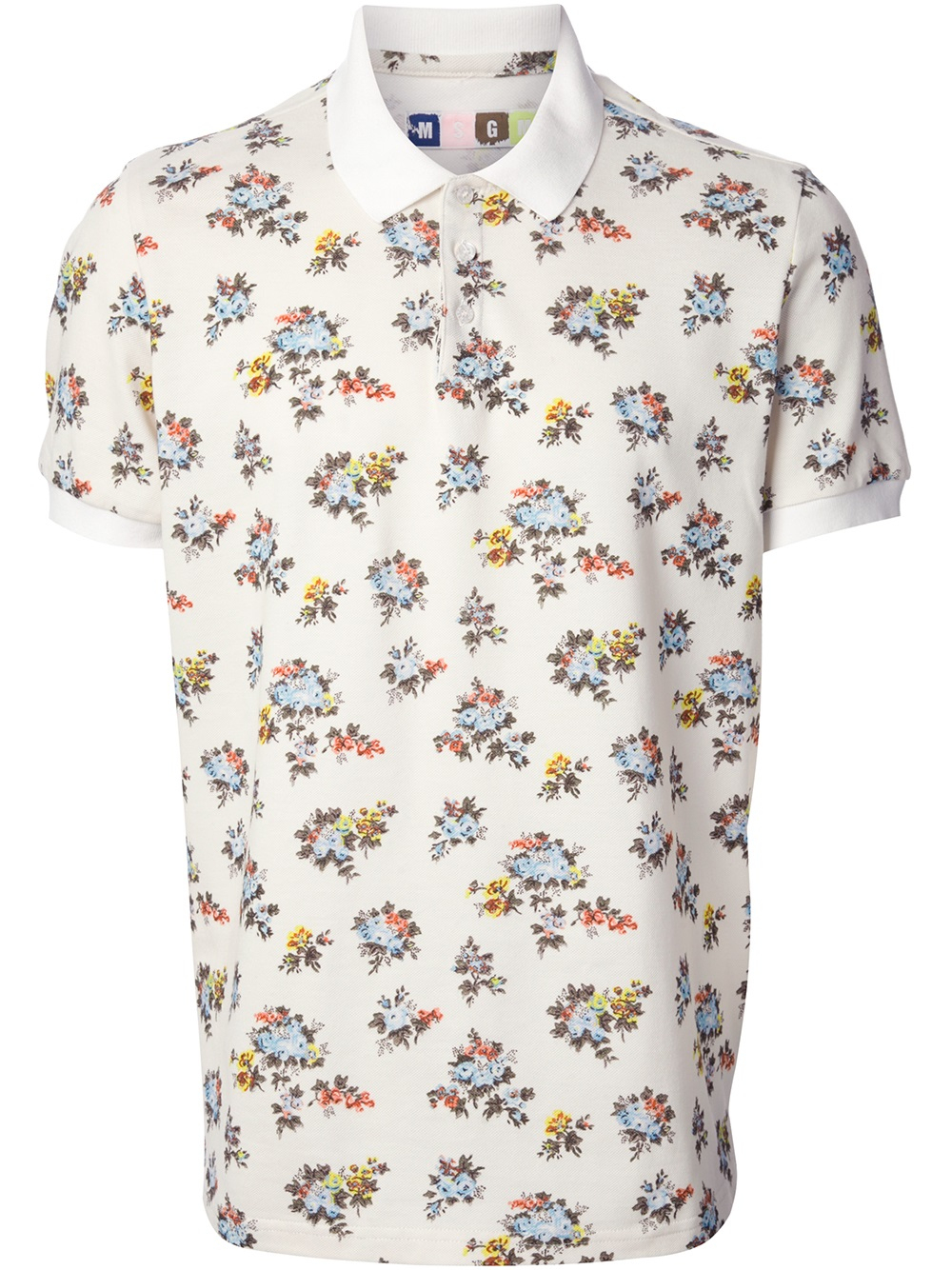 MSGM Floral Print Polo Shirt in White for Men - Lyst