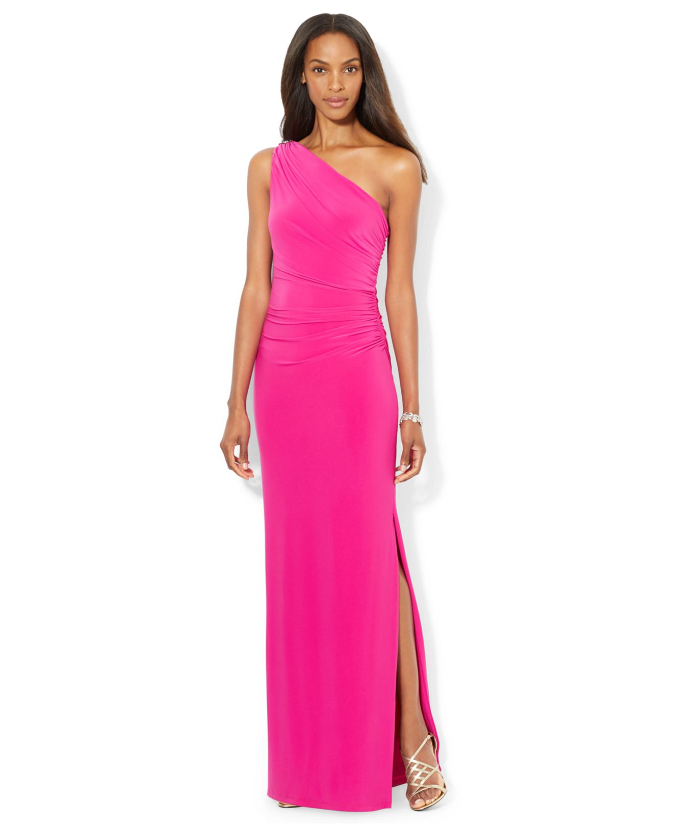 Lauren by Ralph Lauren One-Shoulder Evening Gown in Pink | Lyst