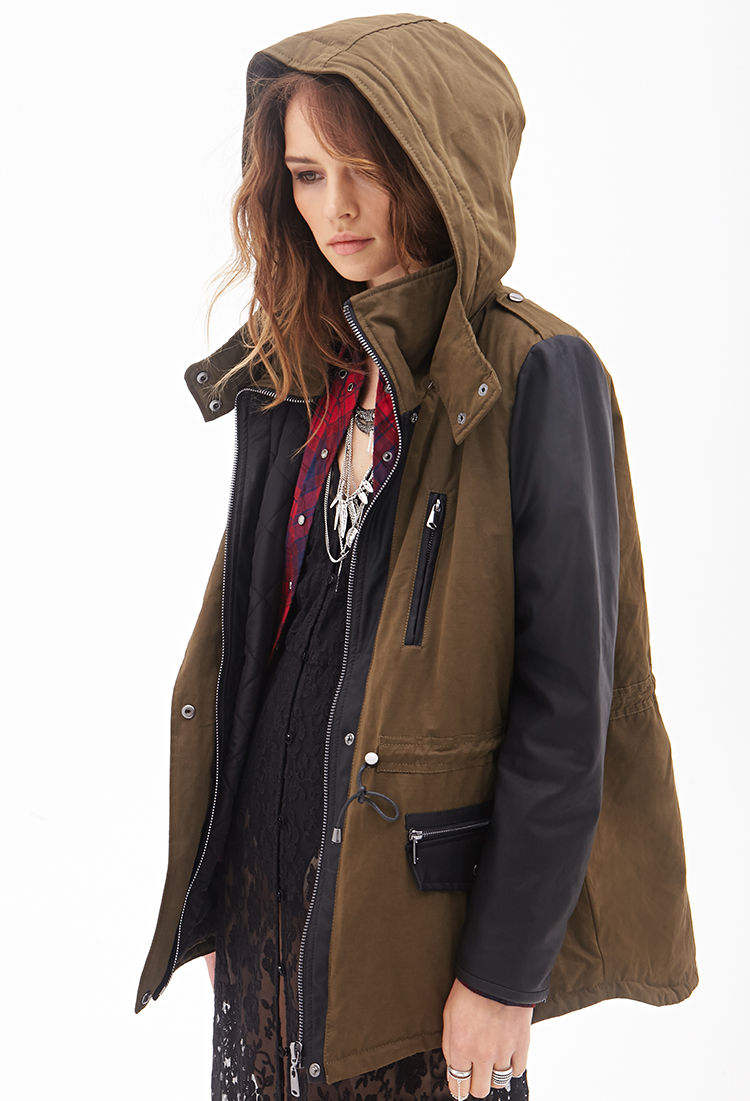 Forever 21 Faux Leather Canvas Coat In Green Lyst Gallery