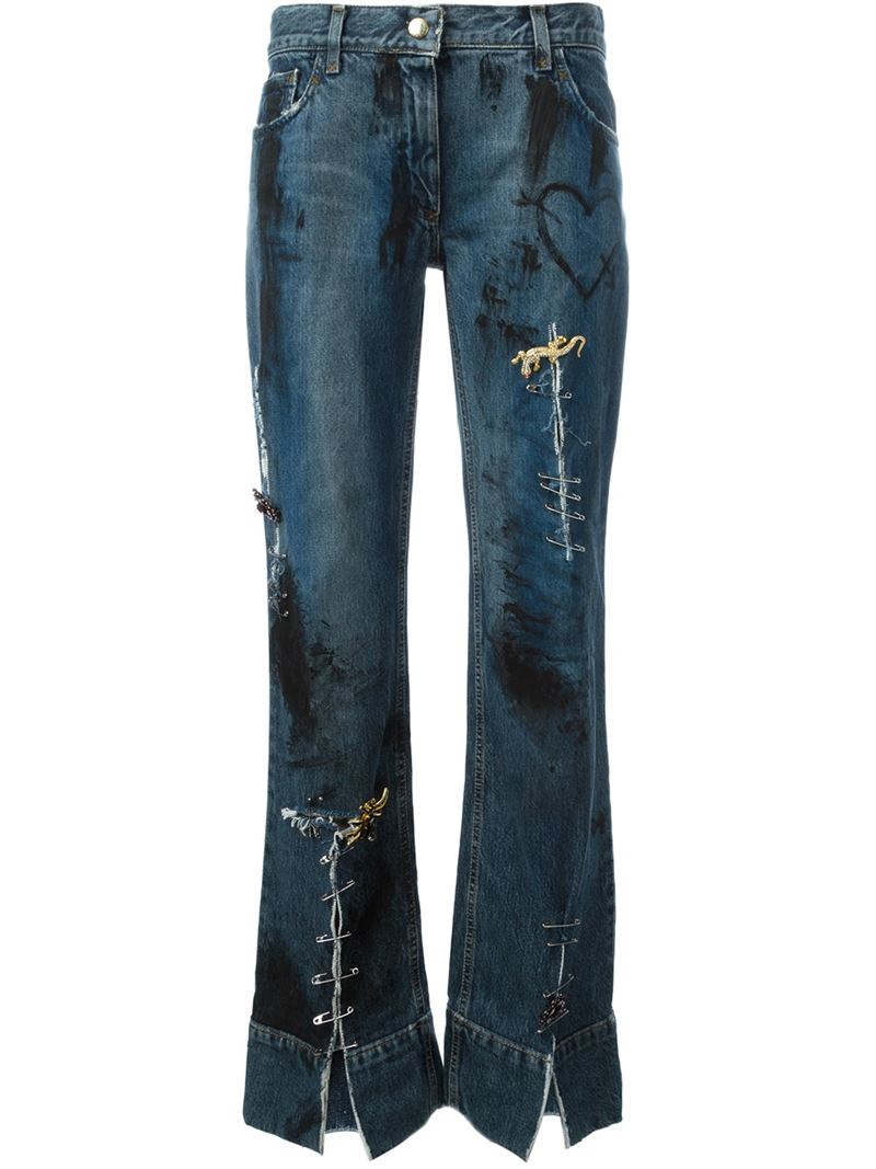 Lyst Dolce & Gabbana Distressed Safety Pin Detail Jeans in Blue