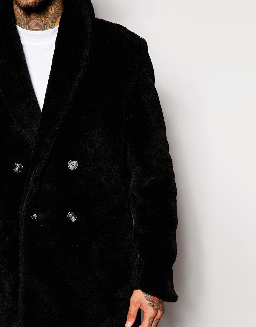 ASOS Shearling Teddy Coat In Black for Men | Lyst