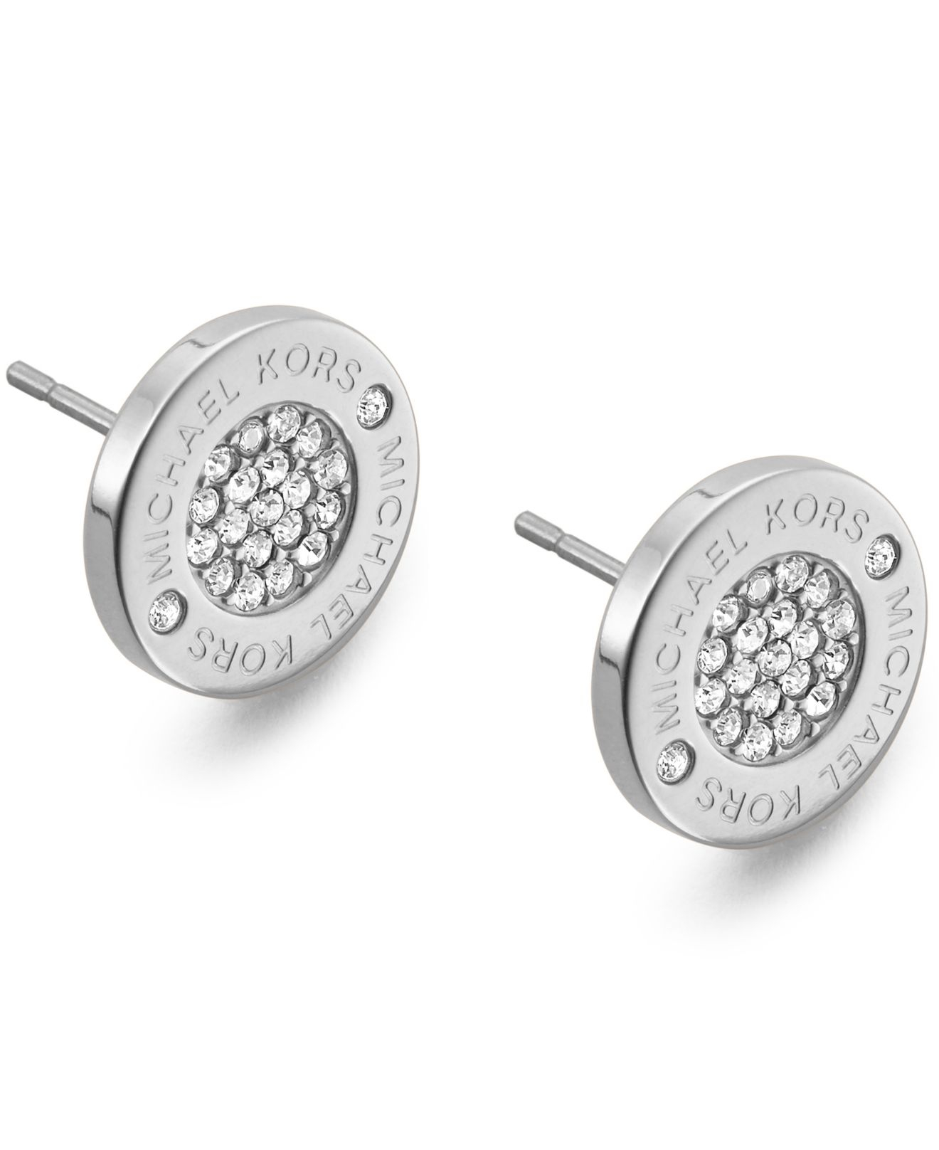 Michael Kors Silver-Tone Crystal Pave Logo Stud Earrings in Metallic | Lyst