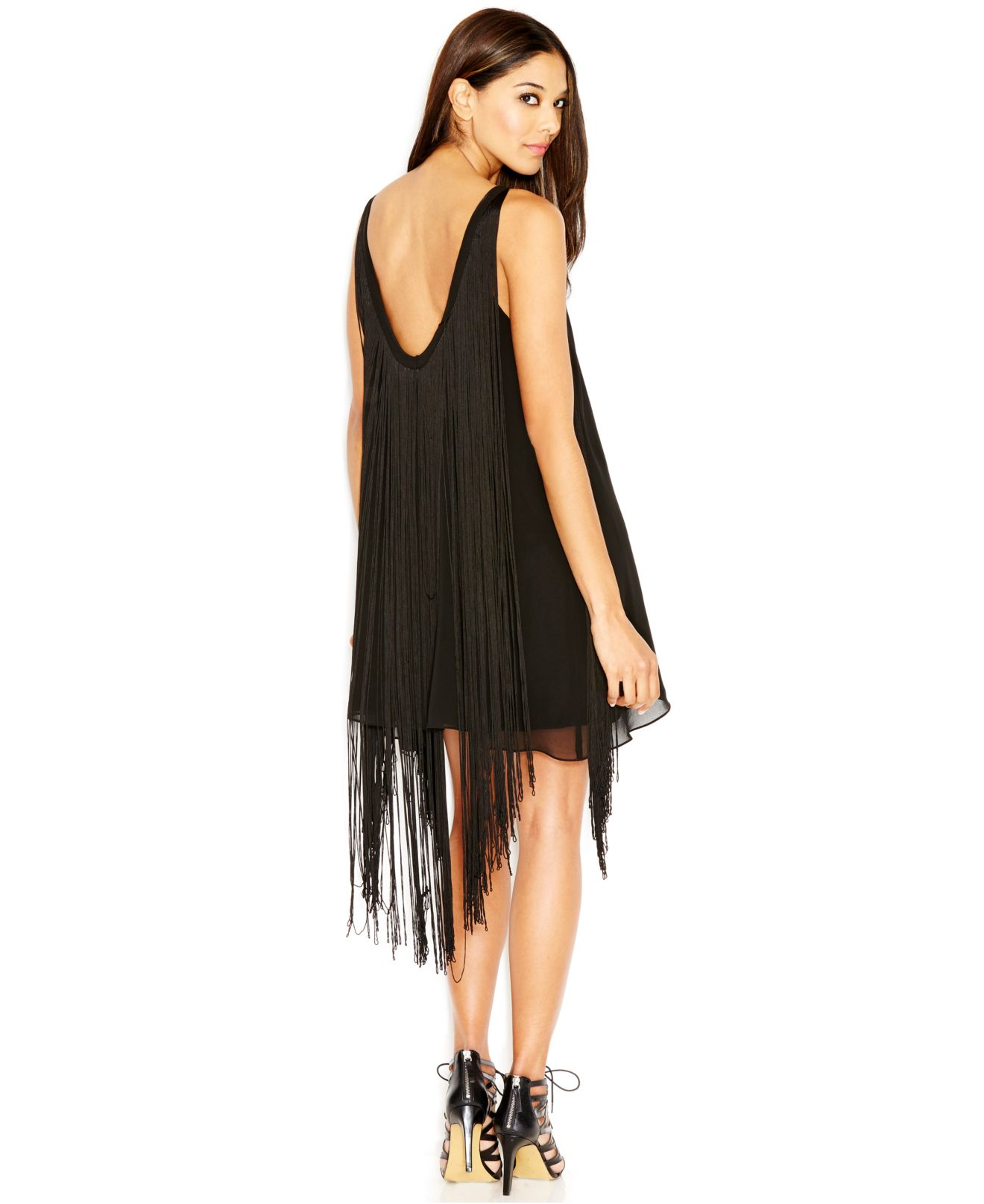 Bcbgeneration Sleeveless Fringe Dress in Black | Lyst