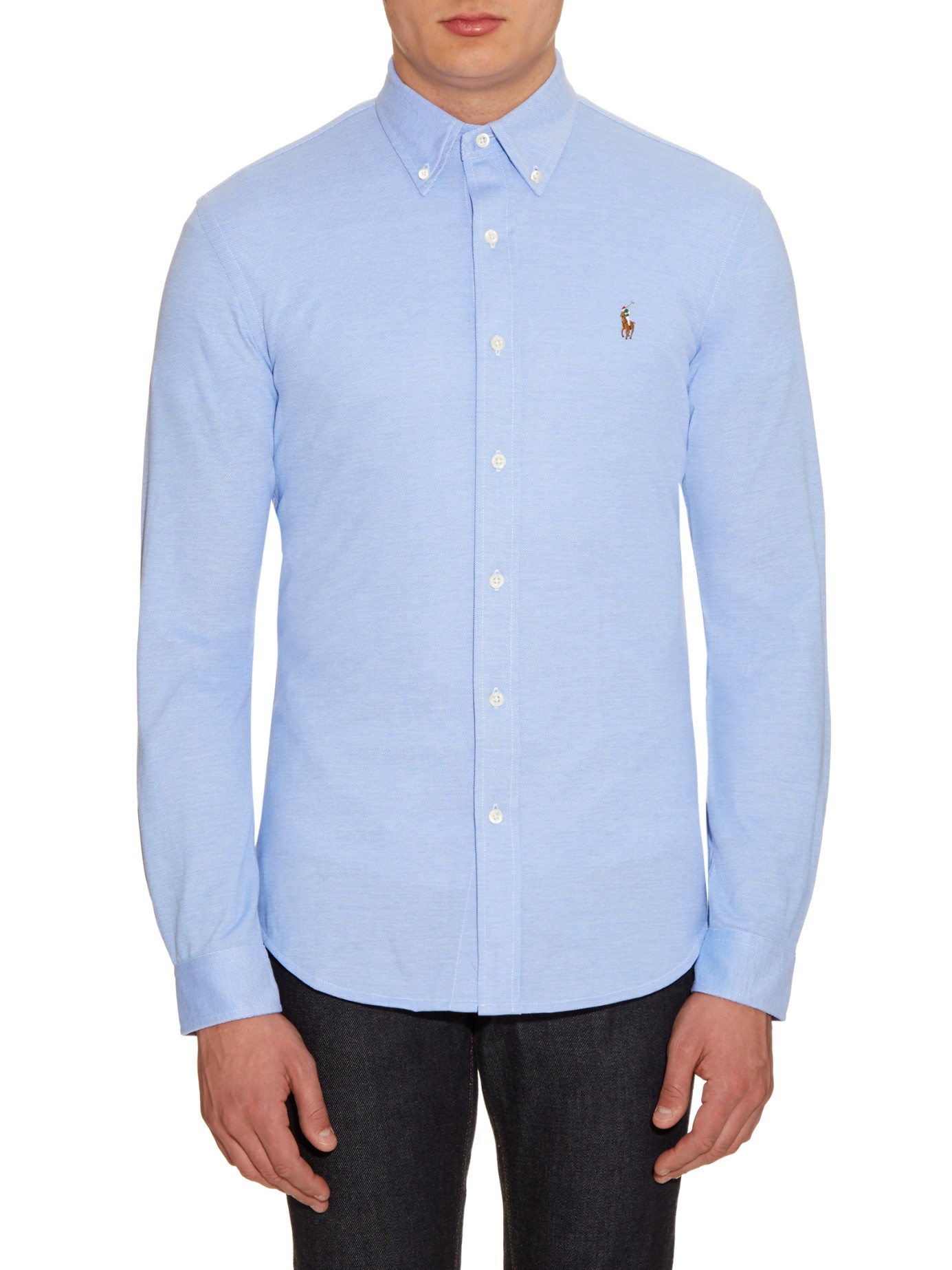 Polo Ralph Lauren Button Down Collar Cotton Piqué Shirt In Light Blue Blue For Men Lyst 0468