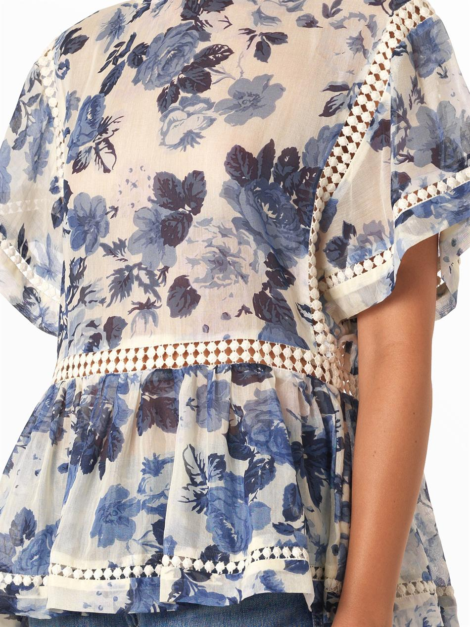 Zimmermann Hydrangea-Print Silk Top in 