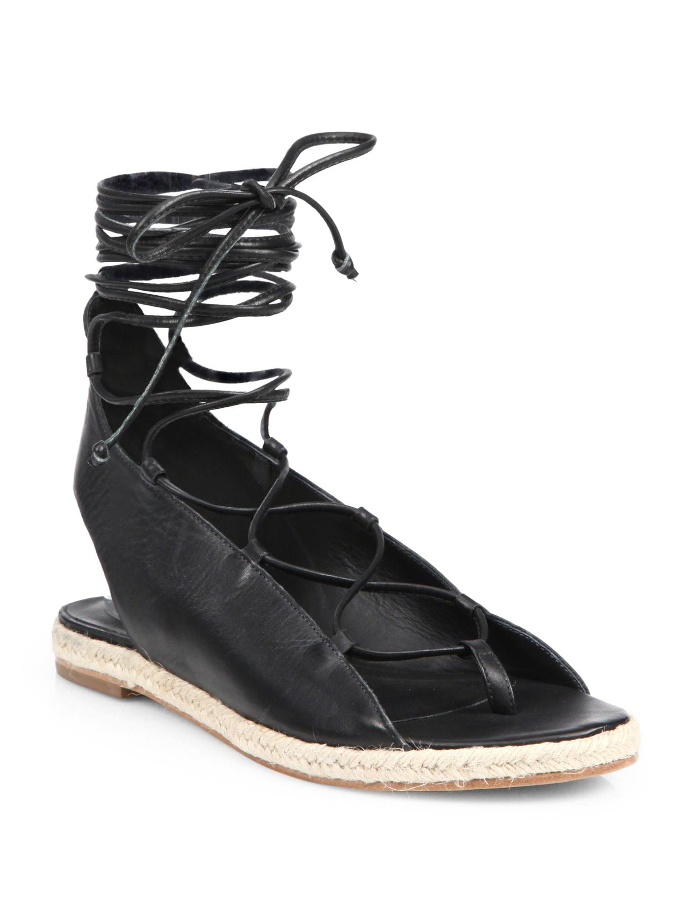 Tibi Camilo Leather Lace-Up Espadrille Sandals in Black | Lyst