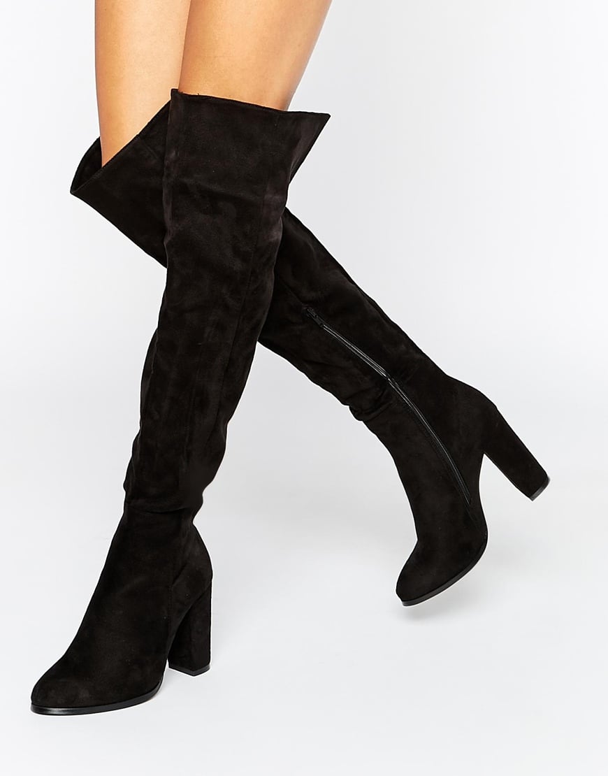 Daisy street Black Block Heel Over The Knee Boots in Black | Lyst