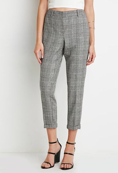 Forever 21 Houndstooth Plaid Trousers in Gray (BLACK/CREAM) | Lyst