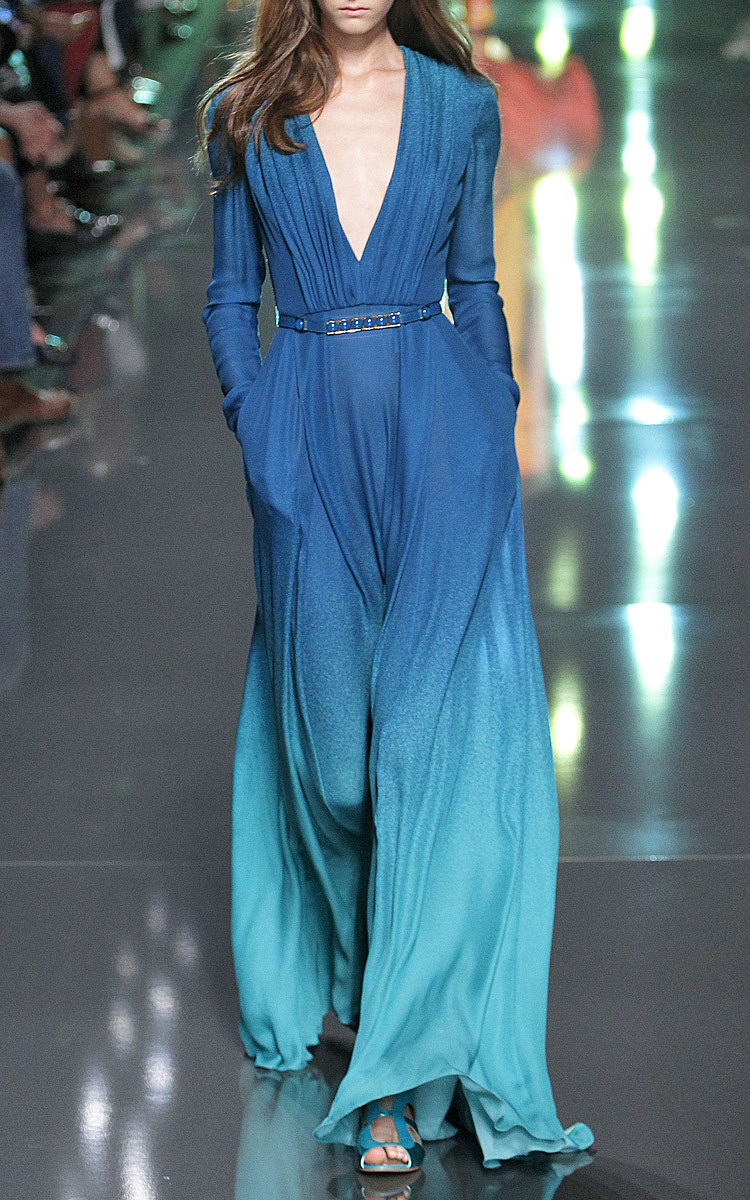 Elie Saab Blue Ombré Double Silk Georgette Dress | Lyst