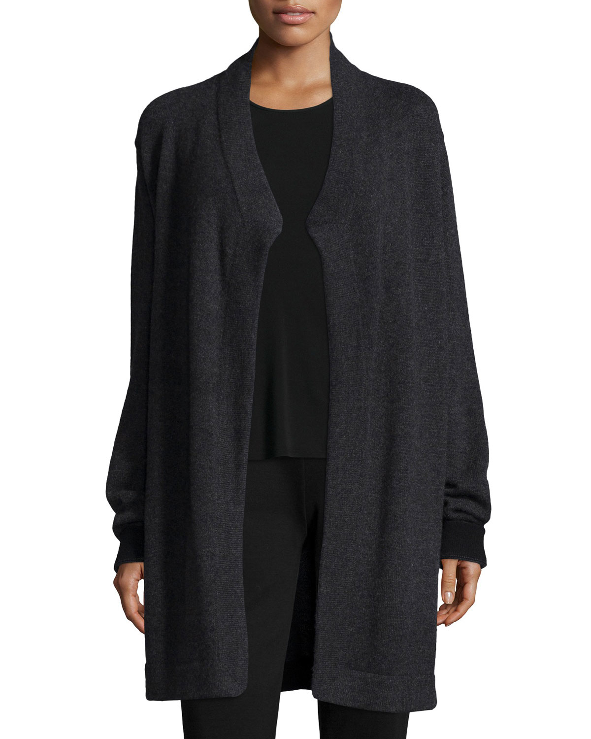 Eileen Fisher Cashmere Draped Mid-length Cardigan in Charcoal/Black ...