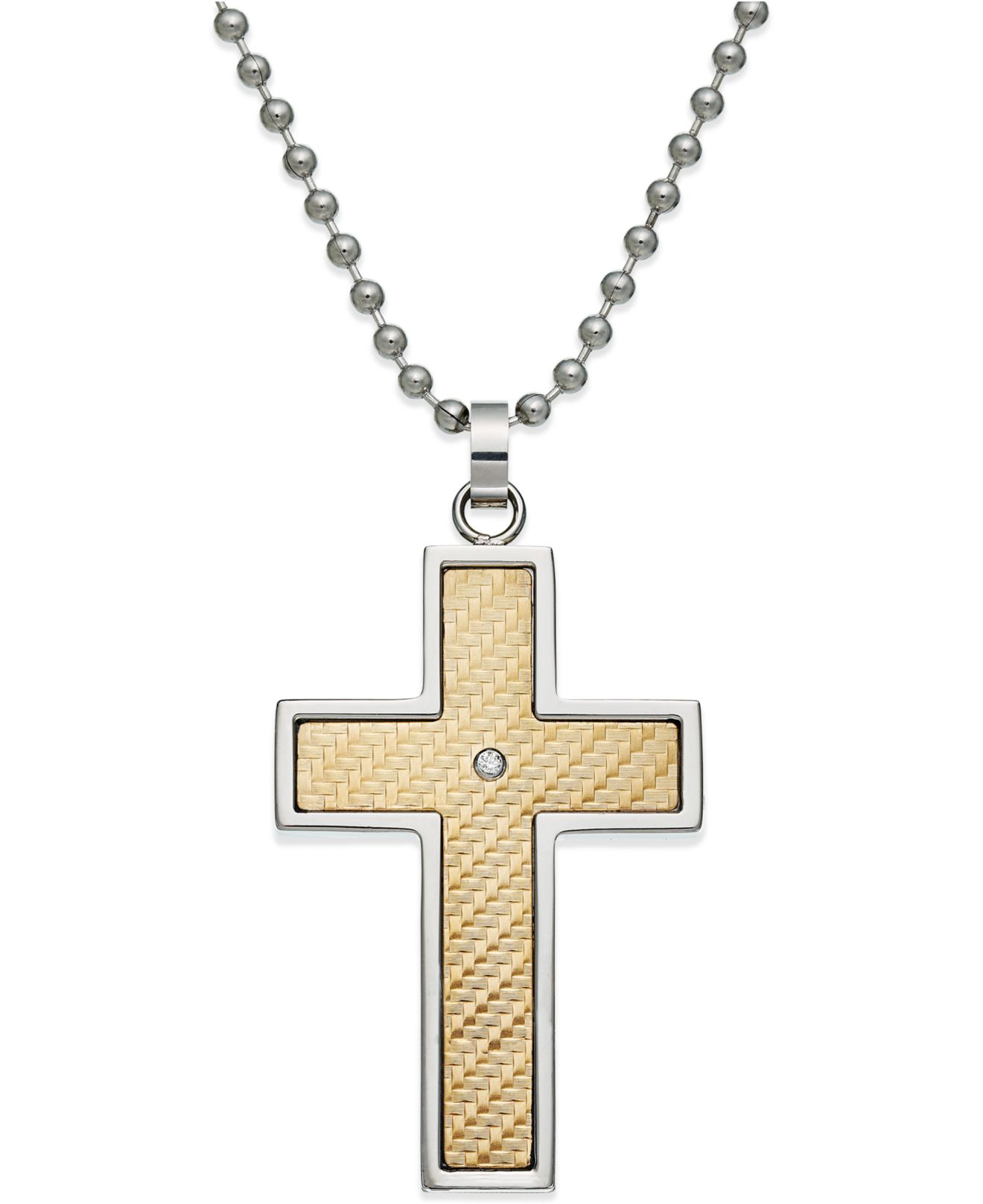 macys us gold mens diamond accent cross pendant in 18k gold and stainless steel product 0 795792892 normal