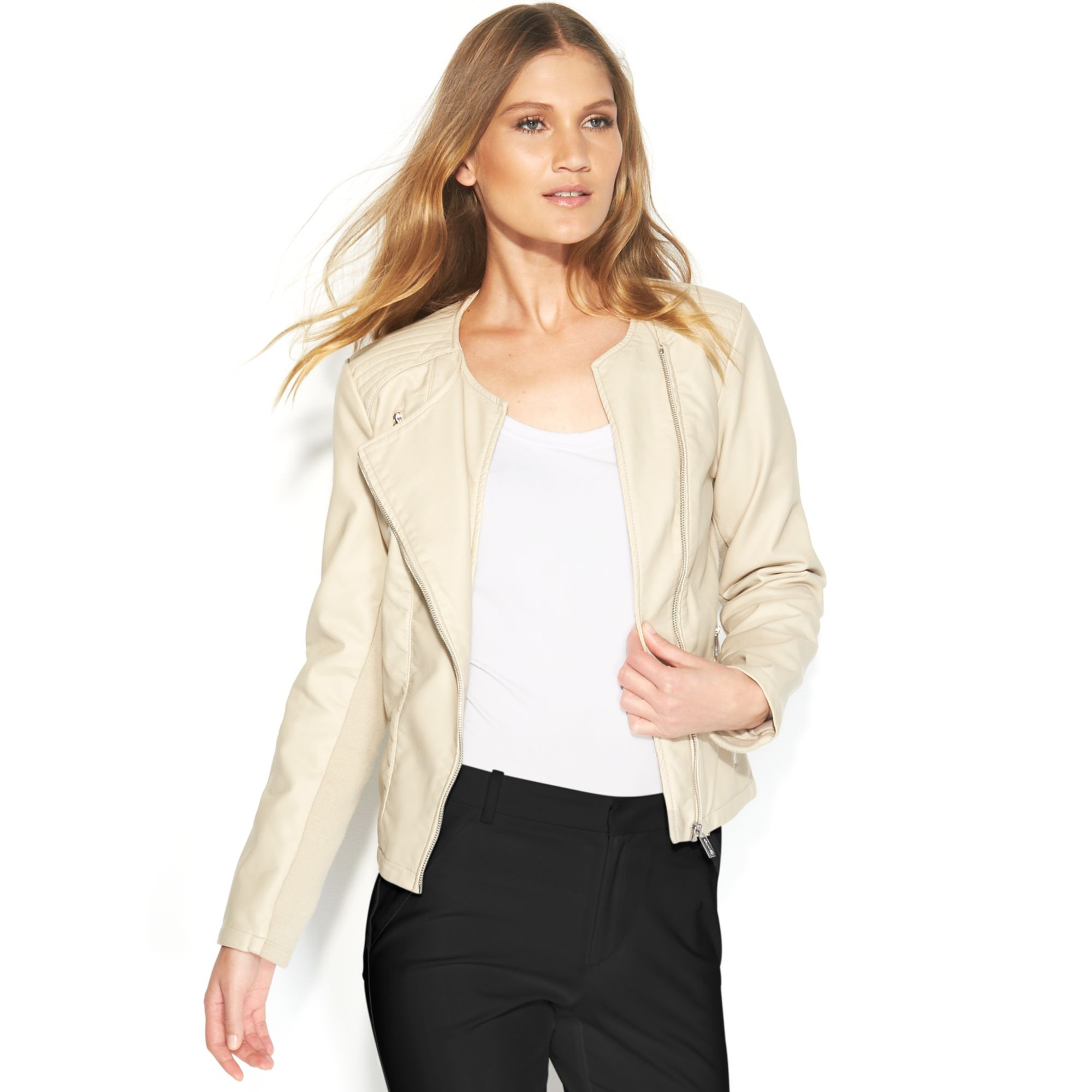 Lyst - Calvin Klein Faux leather Moto Jacket in Natural