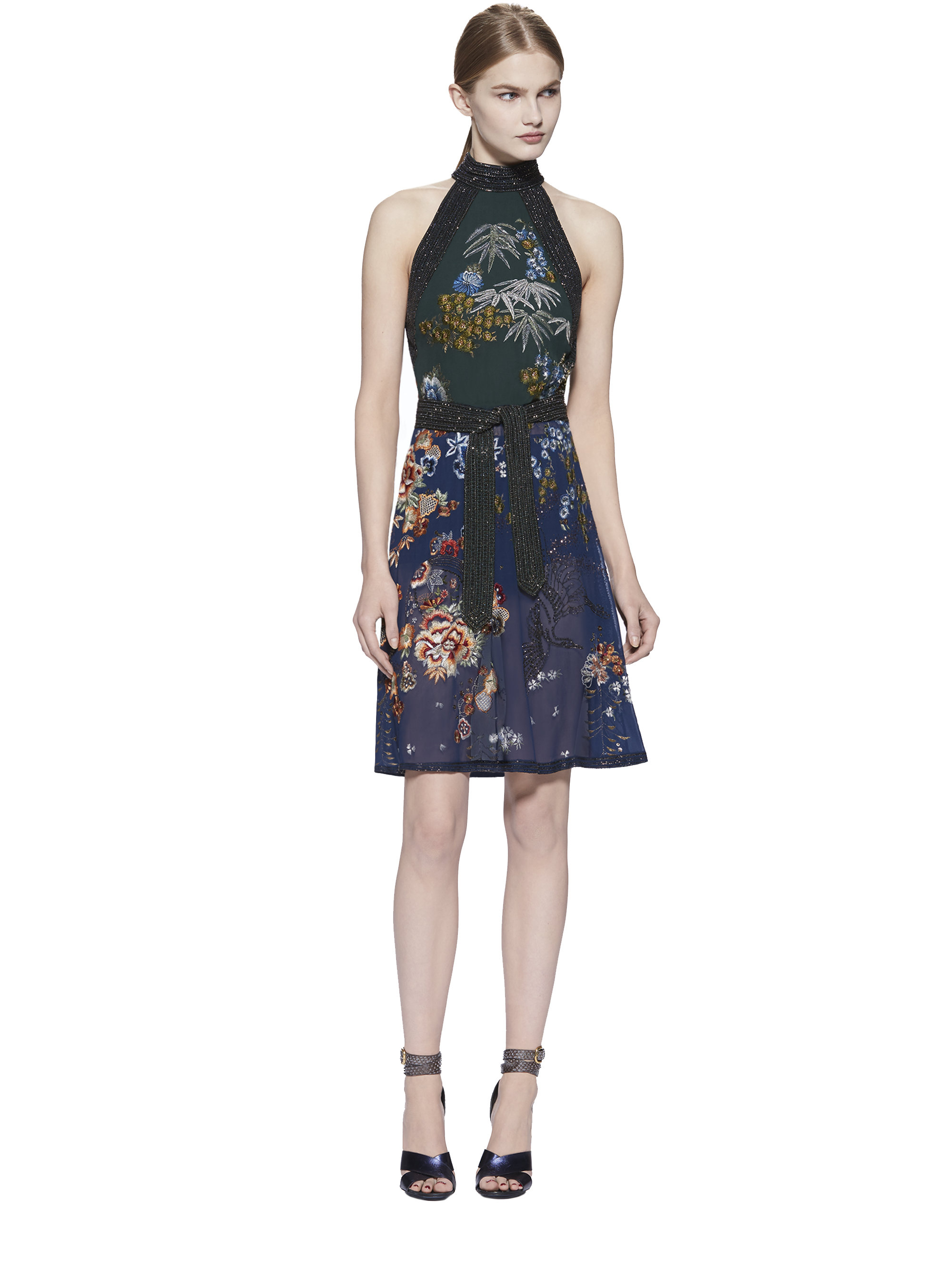Gucci Embroidered Silk Chiffon Sleeveless Dress in Blue (MILITARY NAVY ...