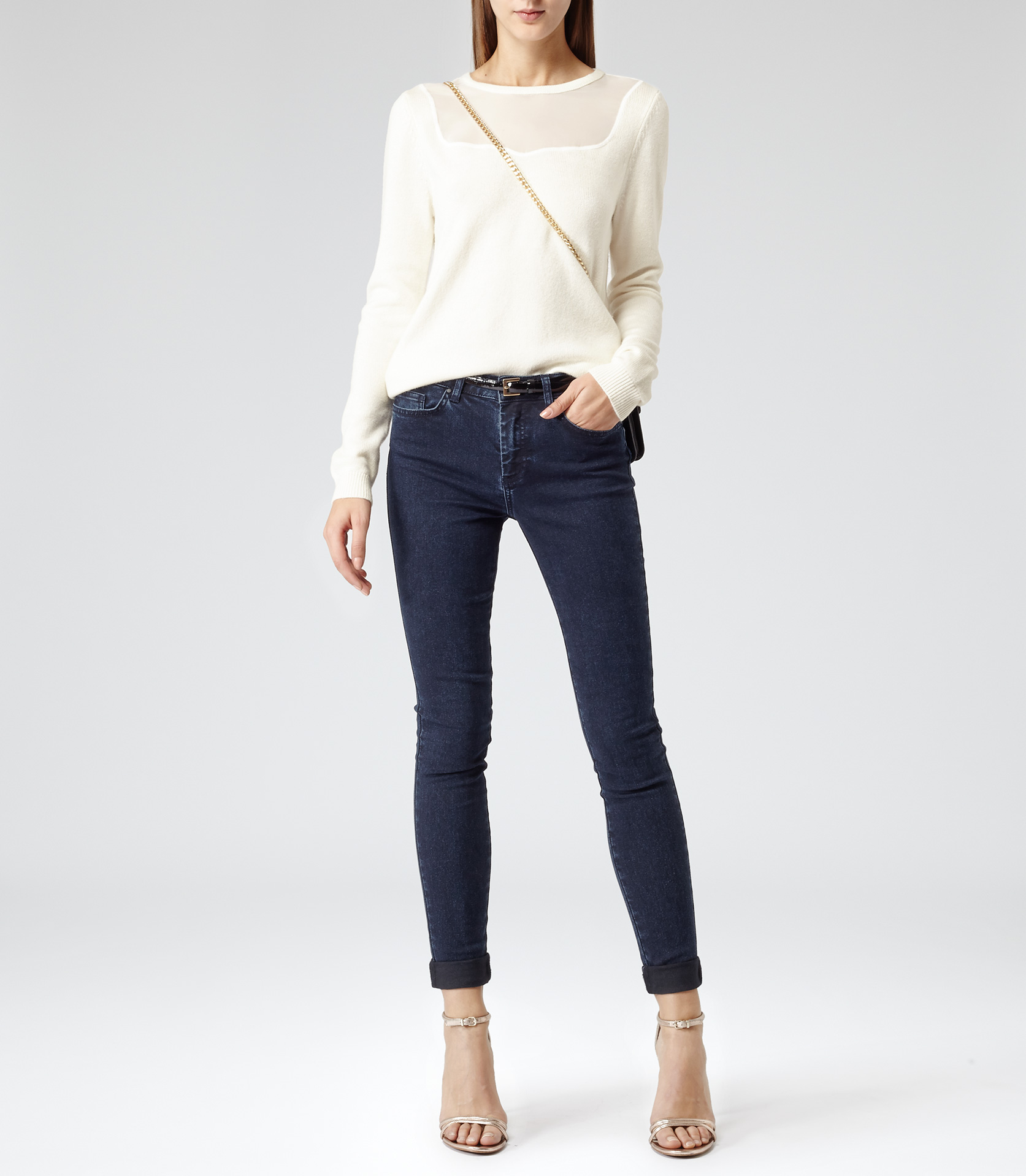 Reiss Rowan Mesh Detail Fitted Jumper in Cream (White) Lyst
