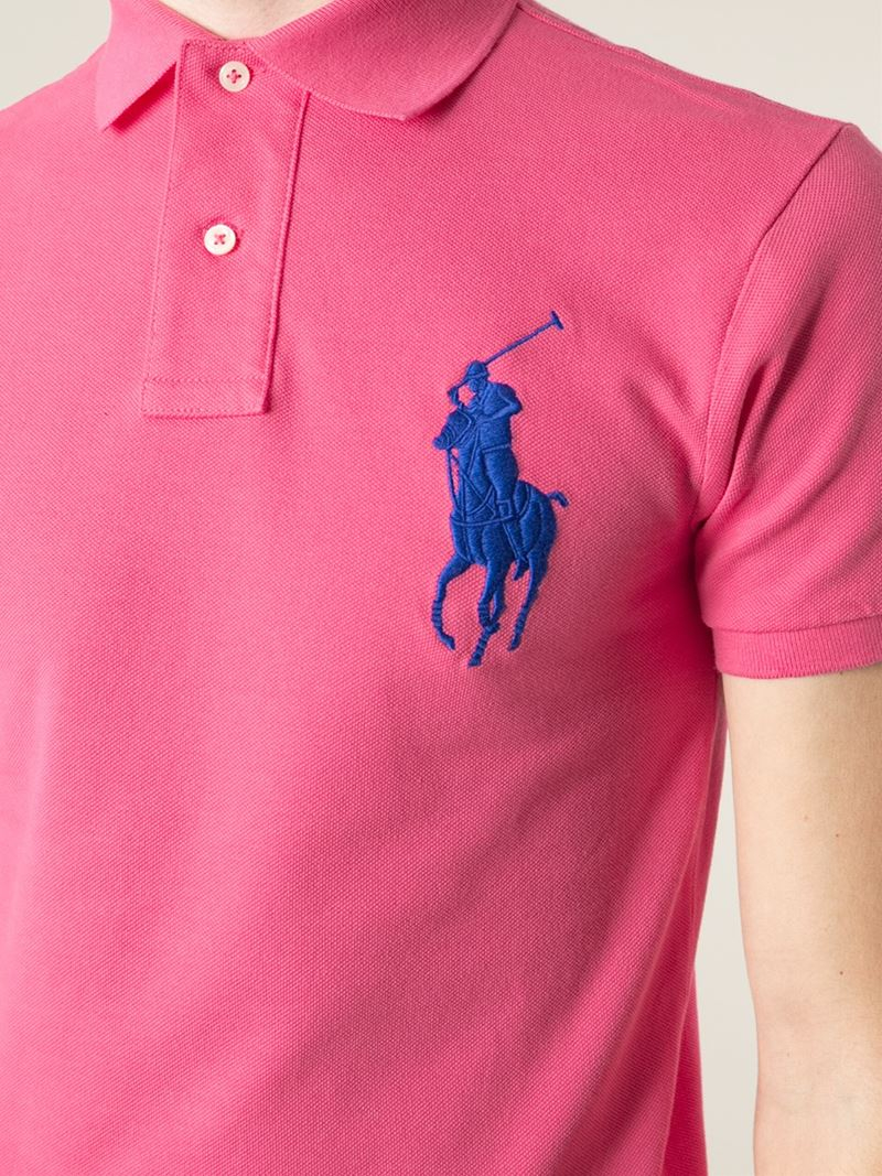 Polo Ralph Lauren Logo Embroidered Polo Shirt in Pink & Purple (Pink