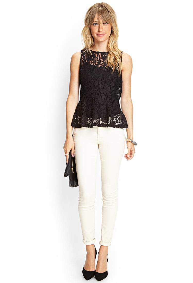 Forever 21 Sheer Floral Net Peplum Top in Black Lyst