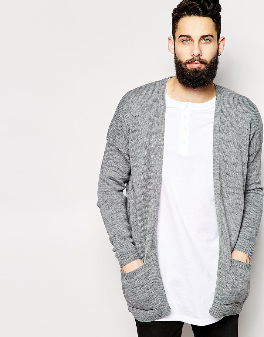 Asos Longline Cardigan With Open Front in Gray for Men | Lyst