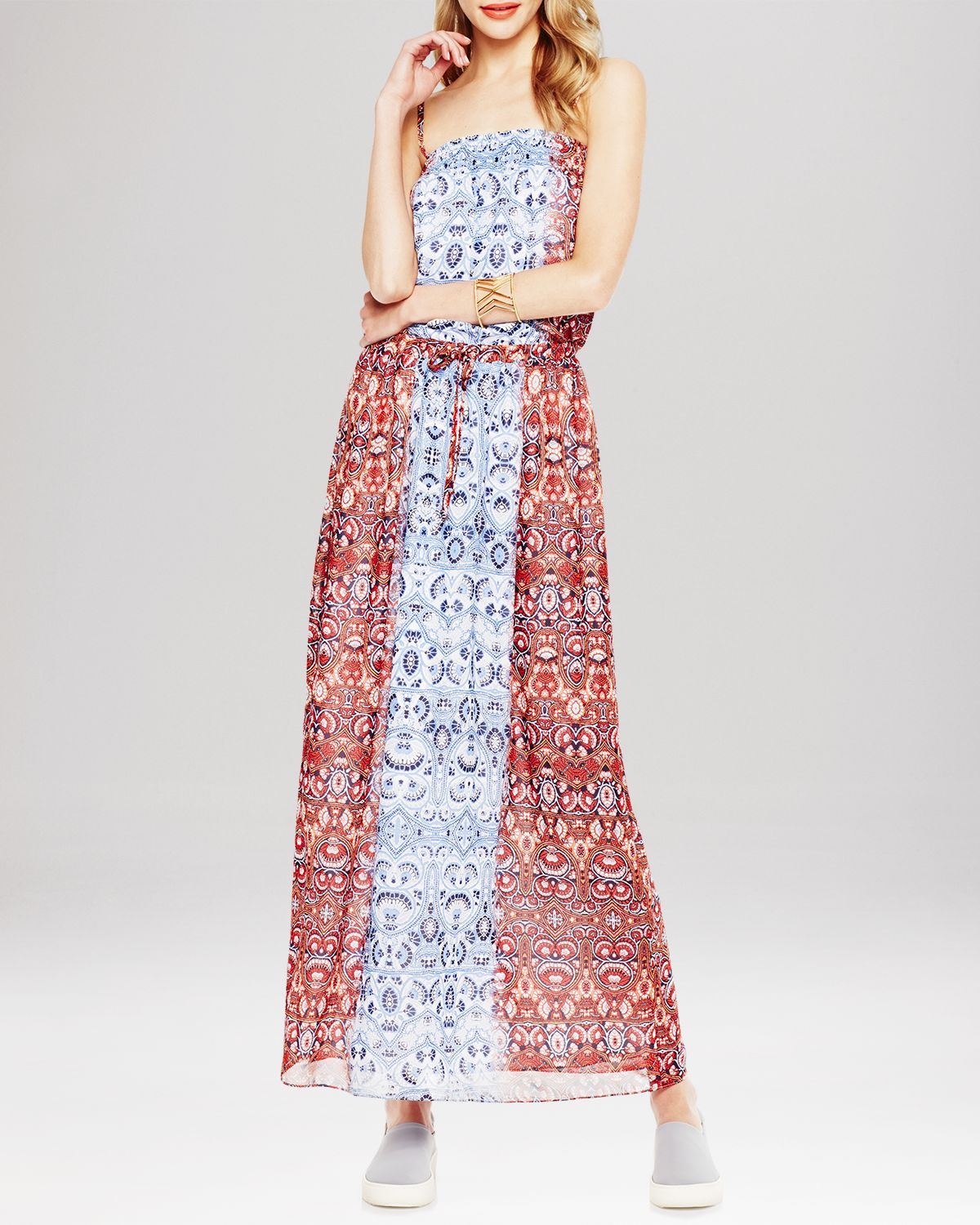 tile print maxi dress