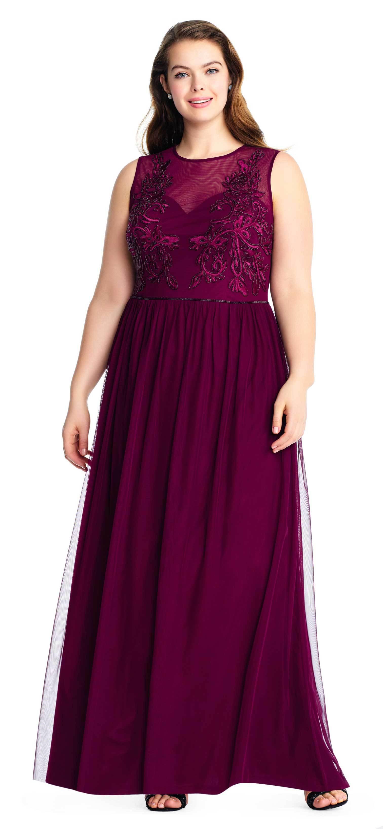 adrianna papell embroidered sleeveless gown