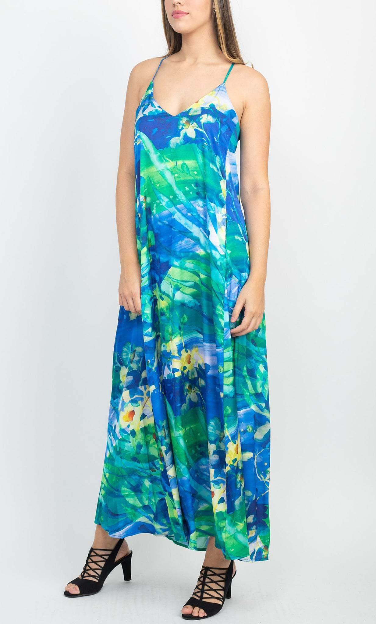 Tahari Halter Back Printed Summer Dress in Blue | Lyst