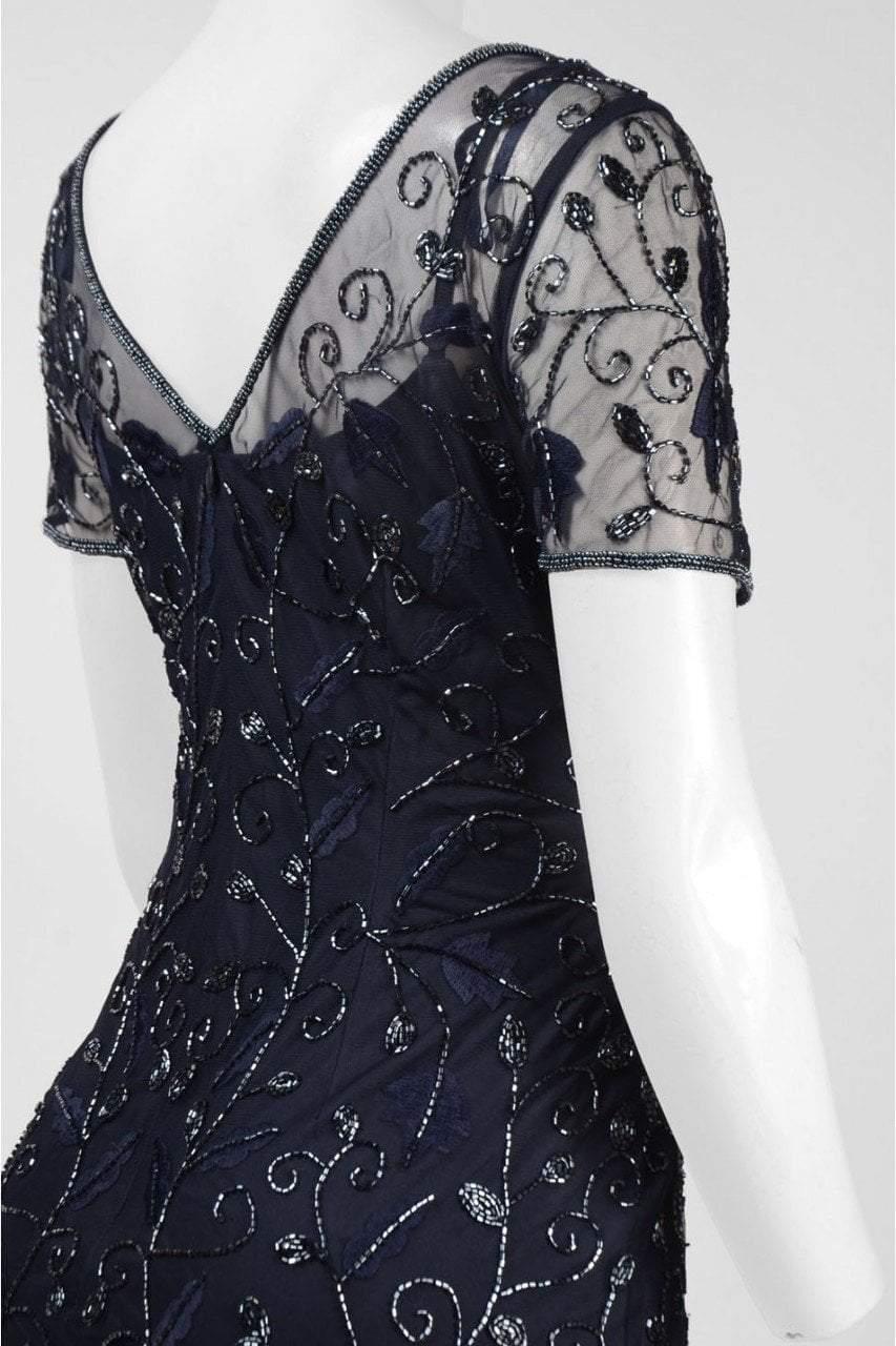 Adrianna Papell 91918840 Beaded Illusion V-neck Sheath Dress in Navy (Blue)  | Lyst
