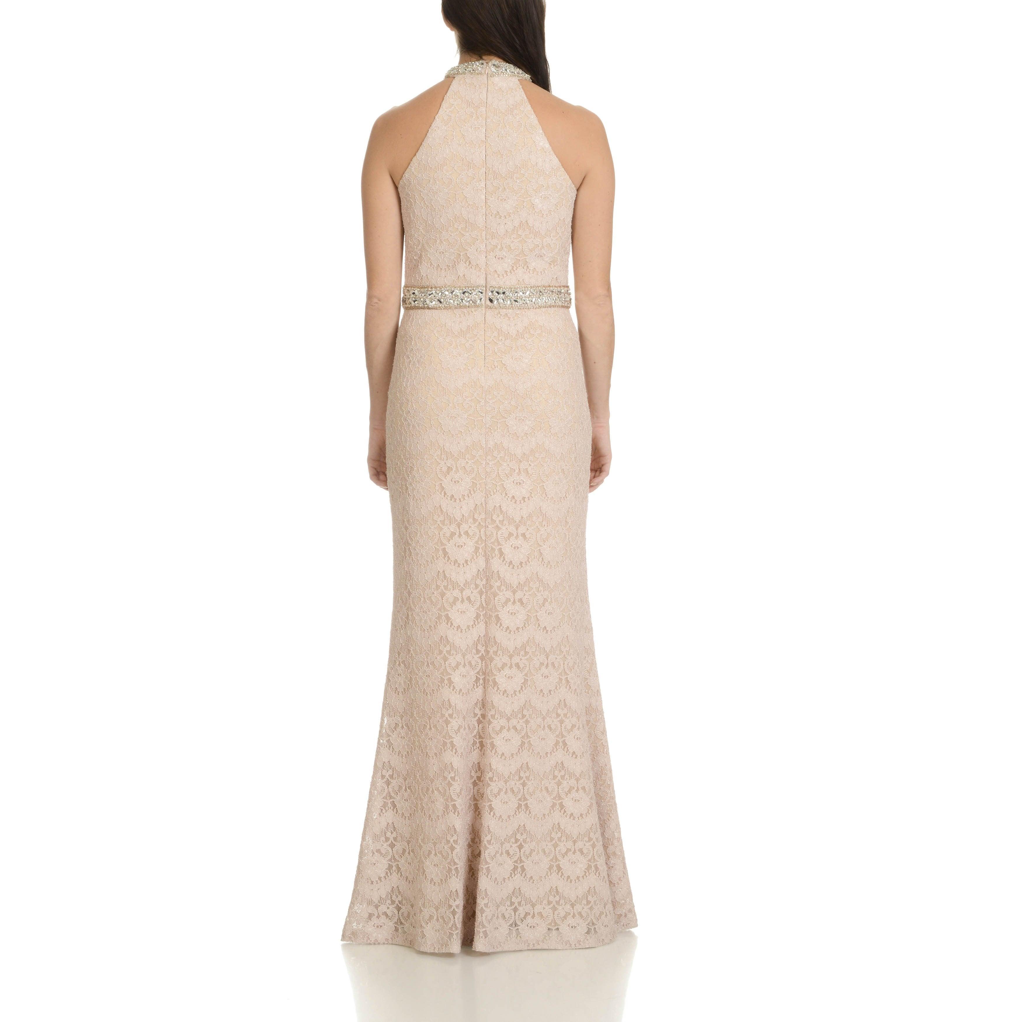 Cachet Halter Neck Racerback Lace Dress 