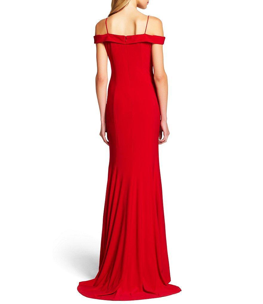 Adrianna Papell 191916940 Off-shoulder Empire Pleated Dress in Red | Lyst