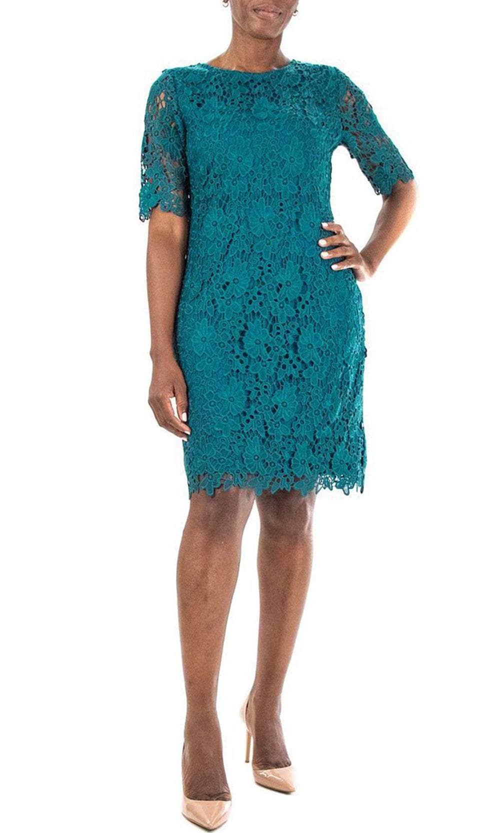Nina Leonard Lace Sheath Formal Dress in Blue | Lyst
