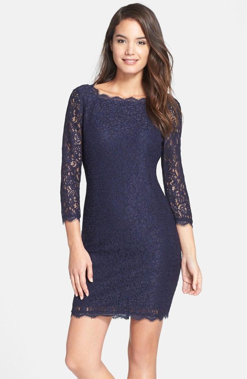 Adrianna Papell Scalloped Lace Dress 41864782 in Blue | Lyst