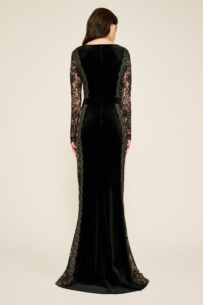 Tadashi Shoji Molin Lace Long Sleeve Velvet A-line Evening Dress in  Black/Nude (Black) | Lyst