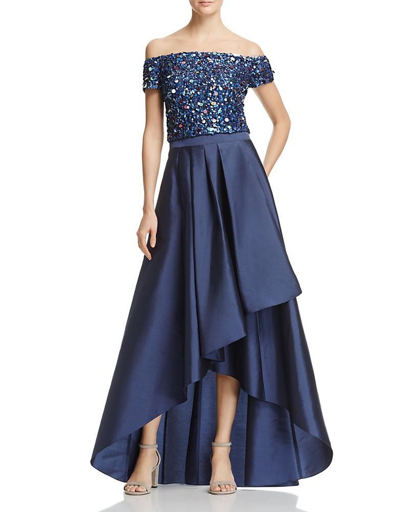 Adrianna Papell Sequined High Low Gown Ap1e201583 in Blue | Lyst
