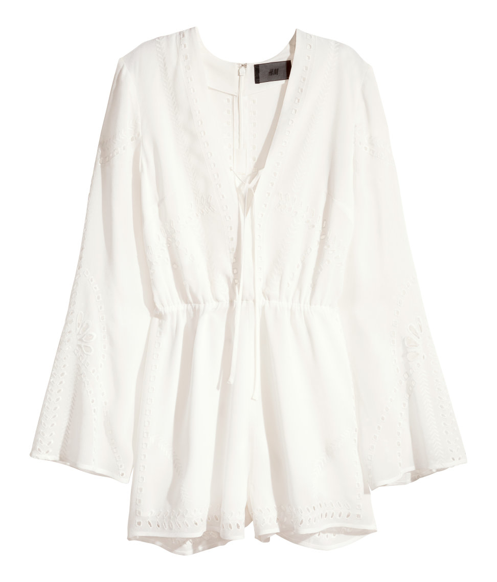 white embroidered playsuit