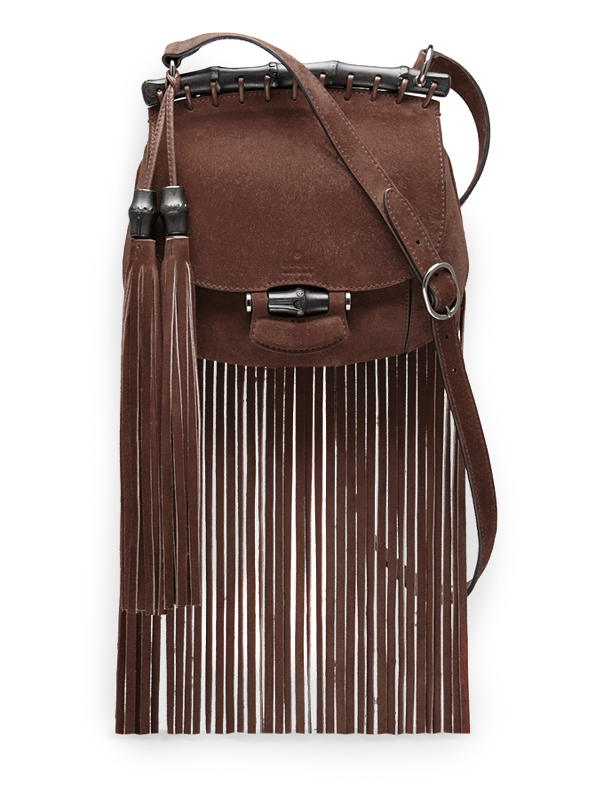 Gucci Nouveau Suede Fringe Shoulder Bag in Brown - Lyst