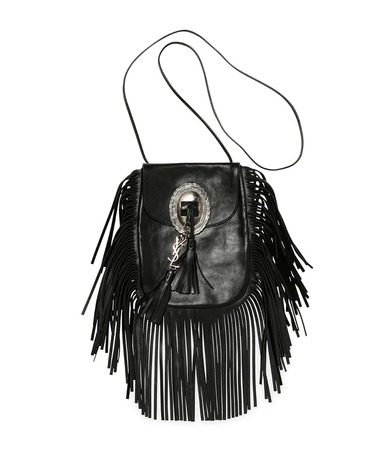 Saint laurent Anita Leather Fringe Crossbody Bag in Black | Lyst