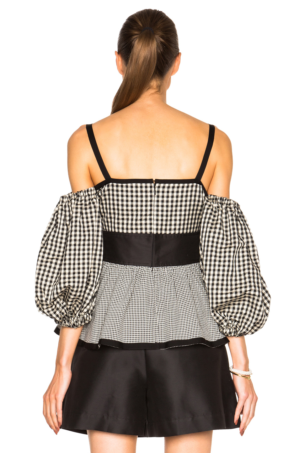Isa Arfen Silk Off The Shoulder Puff Sleeve Top in Gray Lyst
