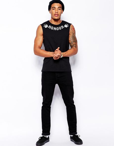 Asos Sleeveless T-Shirt With Tattoo Print in Black for Men | Lyst