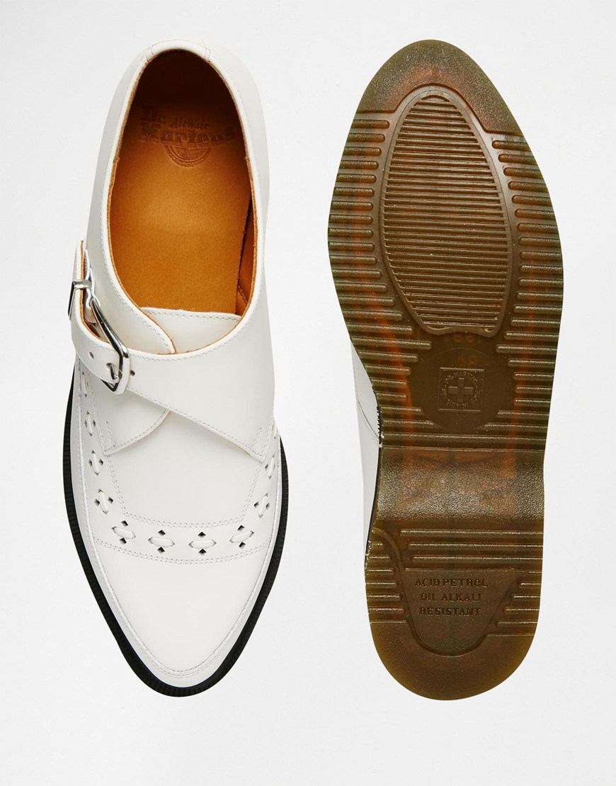 Dr. Martens Leather Rousden Monk Strap Creeper Shoes in White for Men | Lyst